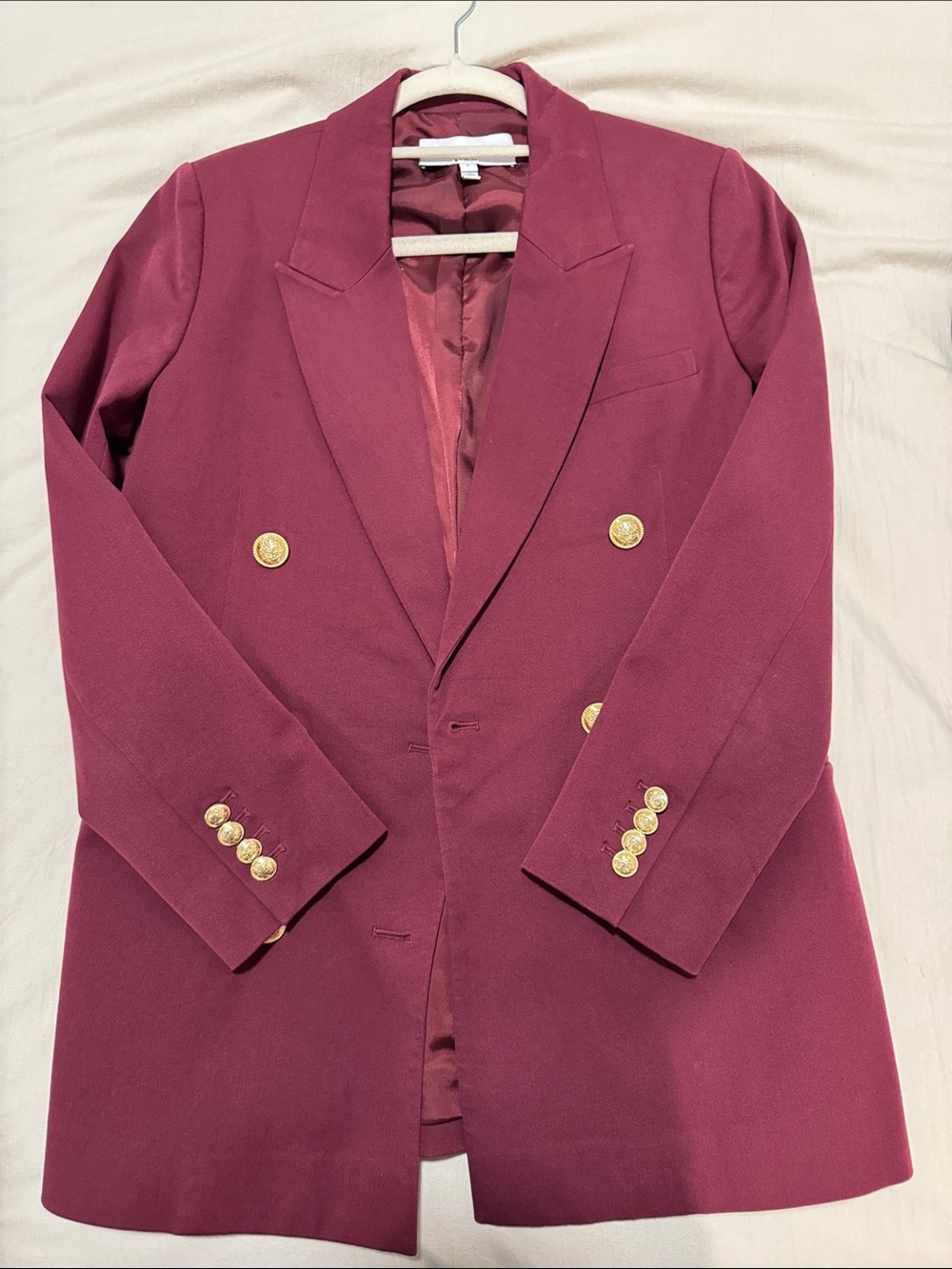 10 Crosby Derek Lam Burgundy Double-Breasted Blazer with Gold Buttons